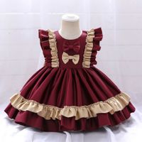 Princess Cute Color Block Bow Knot Cotton Polyester Girls Dresses sku image 10