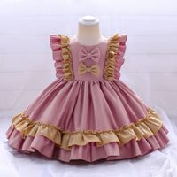 Princess Cute Color Block Bow Knot Cotton Polyester Girls Dresses sku image 24