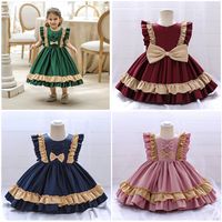 Princess Cute Color Block Bow Knot Cotton Polyester Girls Dresses main image 1