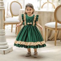 Princess Cute Color Block Bow Knot Cotton Polyester Girls Dresses main image 4