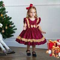 Princess Cute Color Block Bow Knot Cotton Polyester Girls Dresses main image 3