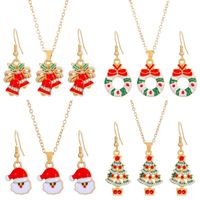 Christmas Classic Style Christmas Hat Christmas Tree Santa Claus Alloy Enamel Plating Inlay Artificial Rhinestones 18k Gold Plated Gold Plated Women's Earrings Necklace main image 2