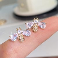 1 Pair Elegant Bee Plating Inlay Copper Zircon Gold Plated Ear Studs main image 3
