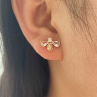 1 Pair Elegant Bee Plating Inlay Copper Zircon Gold Plated Ear Studs main image 4