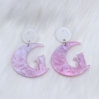 1 Pair Simple Style Moon Cat Printing Arylic Drop Earrings sku image 1