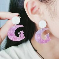 1 Pair Simple Style Moon Cat Printing Arylic Drop Earrings main image 1