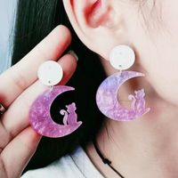 1 Pair Simple Style Moon Cat Printing Arylic Drop Earrings main image 2