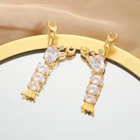 1 Pair Simple Style Lobster Plating Inlay Copper Zircon 24k Gold Plated Drop Earrings sku image 1