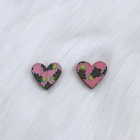 Wholesale Jewelry Simple Style Heart Shape Wood Printing Ear Studs sku image 1
