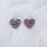 Wholesale Jewelry Simple Style Heart Shape Wood Printing Ear Studs sku image 4
