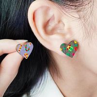 Wholesale Jewelry Simple Style Heart Shape Wood Printing Ear Studs main image 3