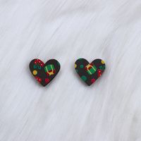 Wholesale Jewelry Simple Style Heart Shape Wood Printing Ear Studs sku image 2