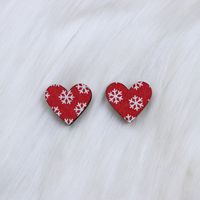 Wholesale Jewelry Simple Style Heart Shape Wood Printing Ear Studs sku image 4