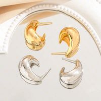 1 Paire Style Simple Couleur Unie Placage Le Cuivre Plaqué Or 24k Boucles D'oreilles main image 6