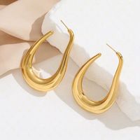 1 Paire Style Simple Couleur Unie Placage Acier Inoxydable Plaqué Or 24k Des Boucles D'oreilles main image 1