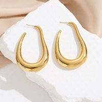 1 Paire Style Simple Couleur Unie Placage Acier Inoxydable Plaqué Or 24k Des Boucles D'oreilles main image 2