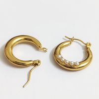 1 Pair Simple Style U Shape Plating Inlay Stainless Steel Pearl Earrings main image 4