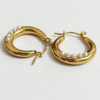 1 Pair Simple Style U Shape Plating Inlay Stainless Steel Pearl Earrings main image 1