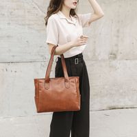 Women's Large All Seasons Pu Leather Solid Color Vintage Style Square Zipper Tote Bag main image 3