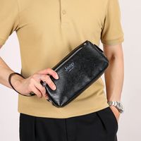 Men's Solid Color Pu Leather Zipper Clutch Bag main image 4