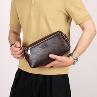 Men's Solid Color Pu Leather Zipper Clutch Bag main image 3