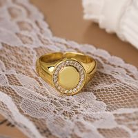 Retro Classic Style Geometric Copper Plating Inlay Zircon 18k Gold Plated Open Rings sku image 1