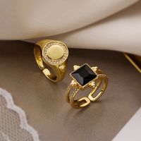 Retro Classic Style Geometric Copper Plating Inlay Zircon 18k Gold Plated Open Rings main image 1