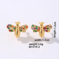 1 Pair Cute Simple Style Bee Plating Inlay Copper Zircon Gold Plated Ear Studs sku image 1