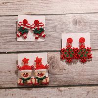 1 Pair Elegant Christmas Artistic Snowflake Beaded Cloth Glass Drop Earrings main image 6