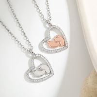 Sweet Heart Shape Copper Plating Inlay Zircon Pendant Necklace main image 6