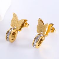 1 Pair Elegant Classic Style Butterfly Butterfly Inlay Stainless Steel Artificial Diamond 18k Gold Plated Rose Gold Plated Ear Studs main image 4