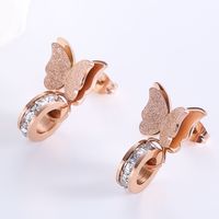 1 Pair Elegant Classic Style Butterfly Butterfly Inlay Stainless Steel Artificial Diamond 18k Gold Plated Rose Gold Plated Ear Studs main image 2