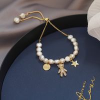 Elegant Cute Lady Bear Freshwater Pearl Copper Inlay Artificial Gemstones Bracelets sku image 1