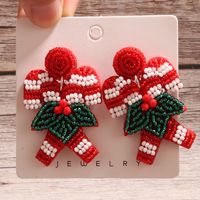 1 Pair Elegant Christmas Artistic Snowflake Beaded Cloth Glass Drop Earrings sku image 1