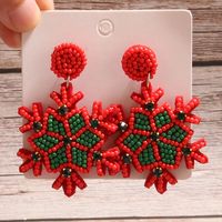 1 Pair Elegant Christmas Artistic Snowflake Beaded Cloth Glass Drop Earrings sku image 2