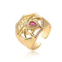 Retro Punk Spider Spider Web Copper Plating Inlay Zircon 18k Gold Plated Open Rings main image 2