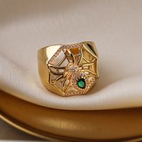 Retro Punk Spider Spider Web Copper Plating Inlay Zircon 18k Gold Plated Open Rings main image 5