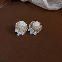 1 Pair Elegant Solid Color Plating Inlay Imitation Pearl Shell Zircon Drop Earrings main image 6