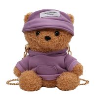 Women's Medium Plush Bear Cute Round Zipper Shoulder Bag Crossbody Bag Chain Bag sku image 3