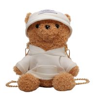Women's Medium Plush Bear Cute Round Zipper Shoulder Bag Crossbody Bag Chain Bag sku image 4