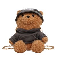 Women's Medium Plush Bear Cute Round Zipper Shoulder Bag Crossbody Bag Chain Bag sku image 2