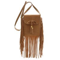 Women's Small Pu Leather Solid Color Classic Style Tassel Square Magnetic Buckle Crossbody Bag sku image 1