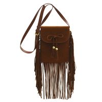 Women's Small Pu Leather Solid Color Classic Style Tassel Square Magnetic Buckle Crossbody Bag sku image 2