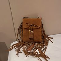 Women's Small Pu Leather Solid Color Classic Style Tassel Square Magnetic Buckle Crossbody Bag main image 1