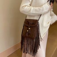 Women's Small Pu Leather Solid Color Classic Style Tassel Square Magnetic Buckle Crossbody Bag main image 4