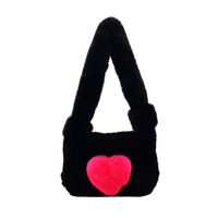 Women's Medium All Seasons Plush Heart Shape Elegant Cute Bucket Lock Clasp Shoulder Bag sku image 1