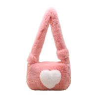 Women's Medium All Seasons Plush Heart Shape Elegant Cute Bucket Lock Clasp Shoulder Bag sku image 3