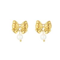 1 Pair Ig Style Sweet Bow Knot Plating Inlay Titanium Steel Pearl Earrings main image 4