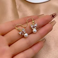 1 Pair Simple Style Shiny Bow Knot Plating Inlay Copper Zircon Gold Plated Drop Earrings main image 3
