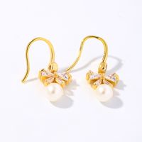 1 Pair Simple Style Shiny Bow Knot Plating Inlay Copper Zircon Gold Plated Drop Earrings main image 4